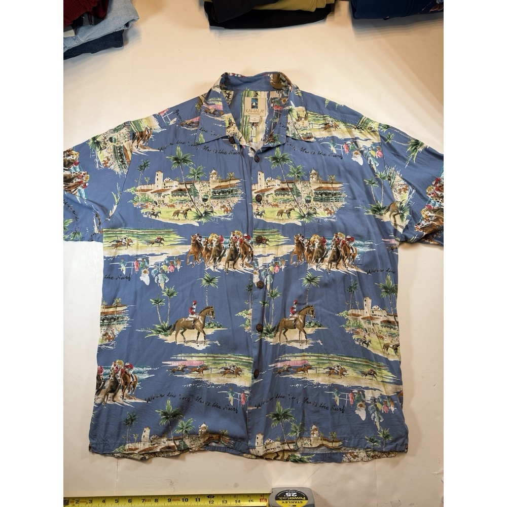 Vintage Kahala Hawaiian Shirt XL Del Mar Racetrack Horse Racing Made In Hawaii